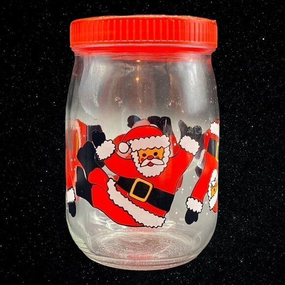 Vintage VMC REIMS Tumbling Santa Christmas Jar Red Screw Top Lid Made in France - Picture 1 of 7
